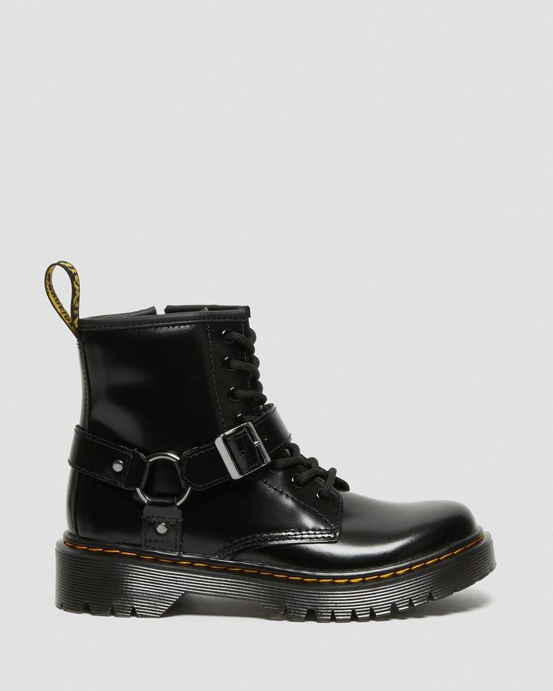 Dr Martens Junior 1460 Harness Læder Fritidsstøvler Børn Sort | DK 658TCE